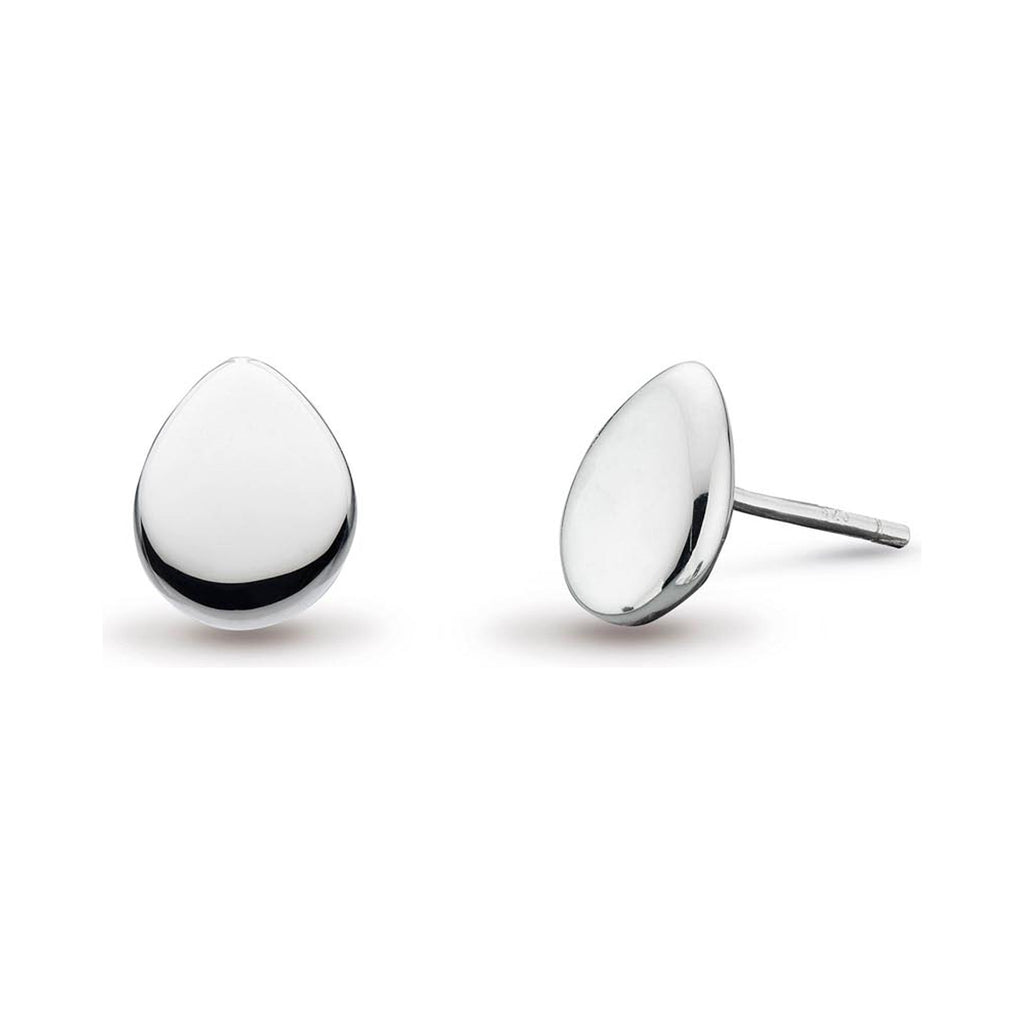 Silver Coast Pebbles stud earrings by Kit Heath, showcasing a modern, polished teardrop design and elegant simplicity.