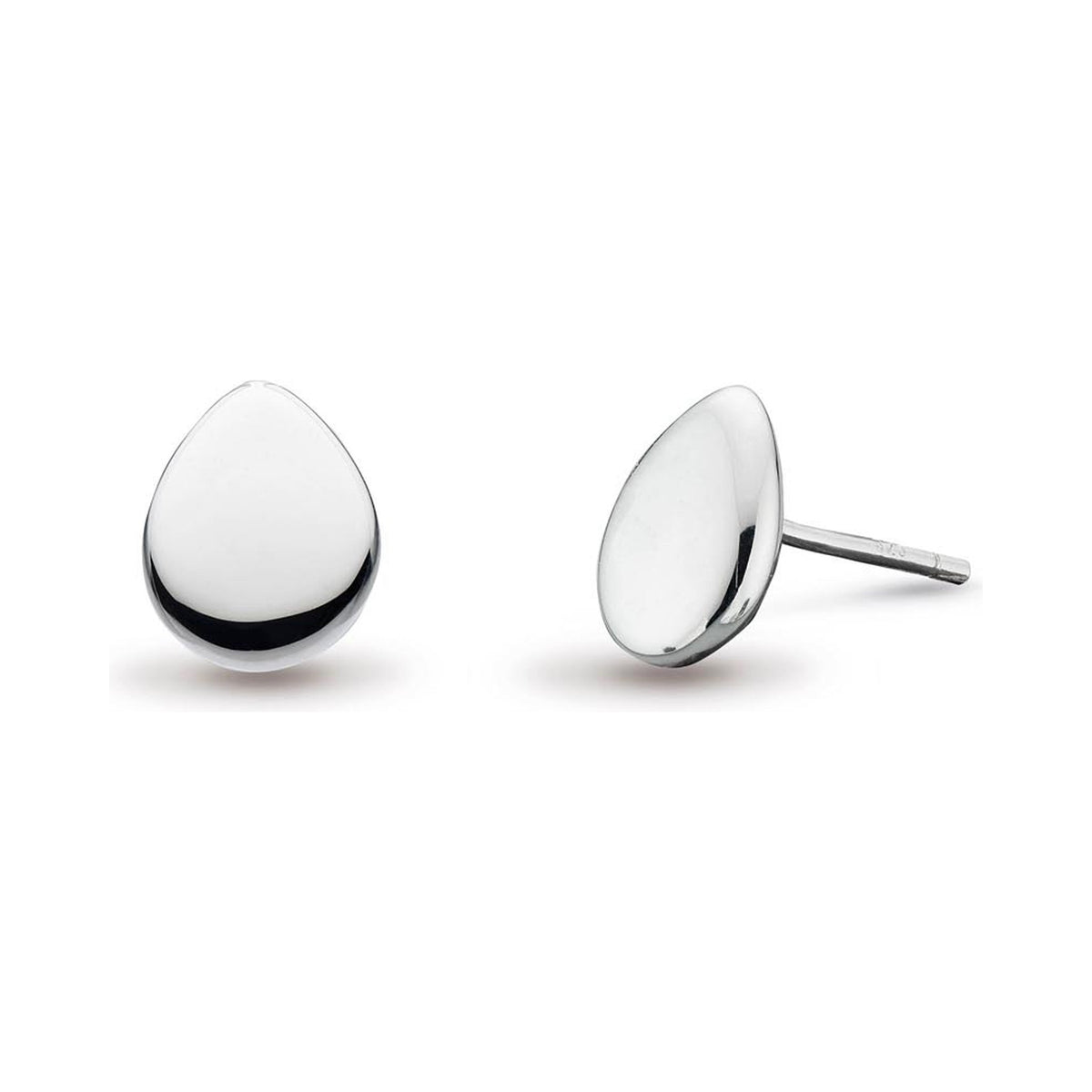 Silver Coast Pebbles stud earrings by Kit Heath, showcasing a modern, polished teardrop design and elegant simplicity.