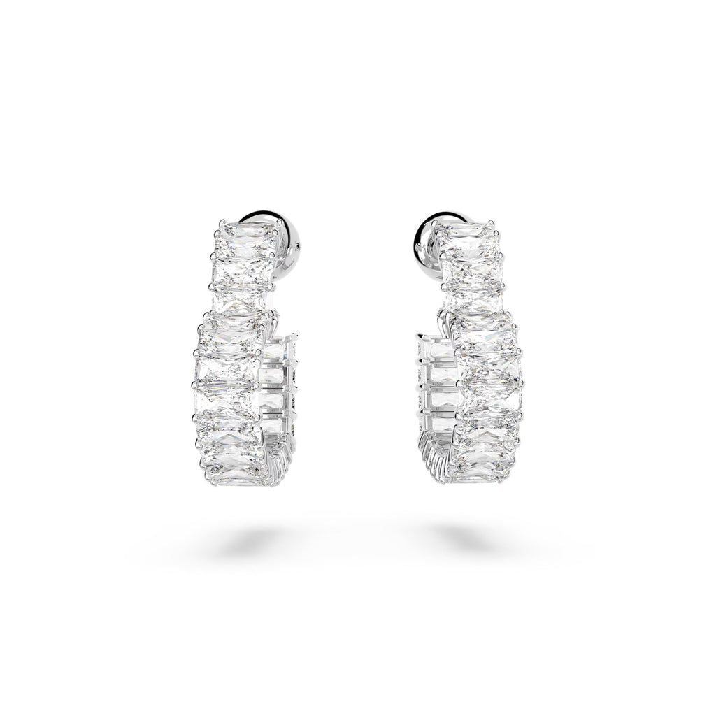 The Swarovski Matrix Small Heart Hoop Earrings, a silver rhodium-plated metal earrings from Swarovski, at OD’s Jewellers in St Helens