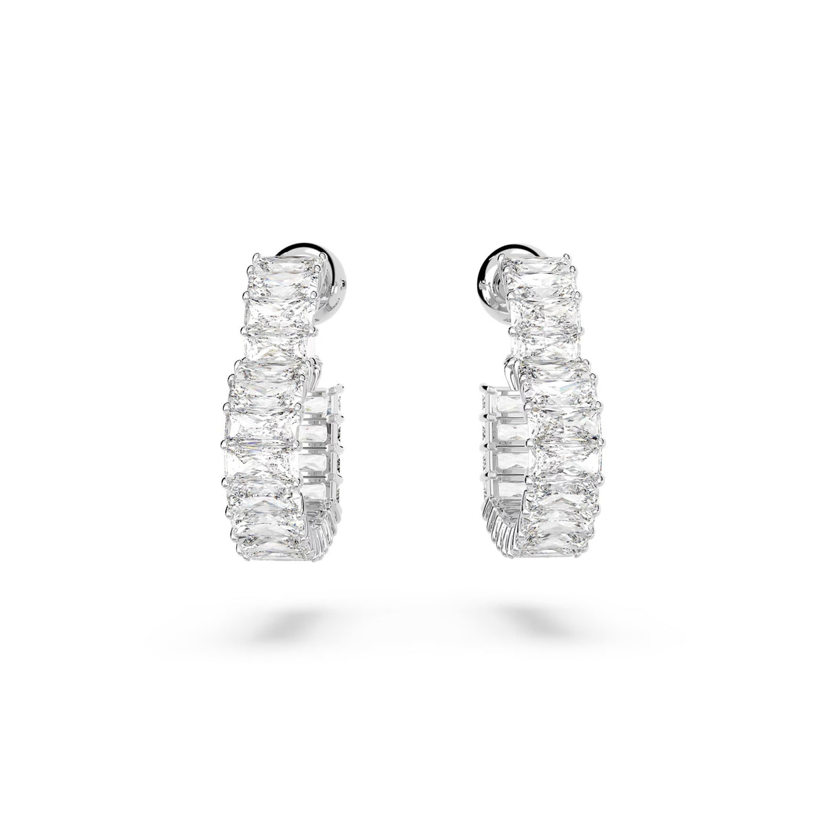 The Swarovski Matrix Small Heart Hoop Earrings, a silver rhodium-plated metal earrings from Swarovski, at OD’s Jewellers in St Helens