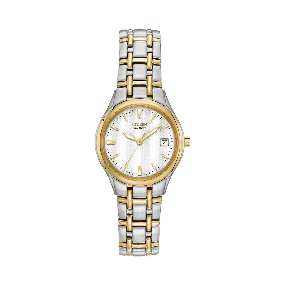 Citizen Ladies Eco-Drive Silhouette White Date Dial Bracelet Watch, two-tone stainless steel bracelet from Citizen, OD’s Jewellers in St Helens