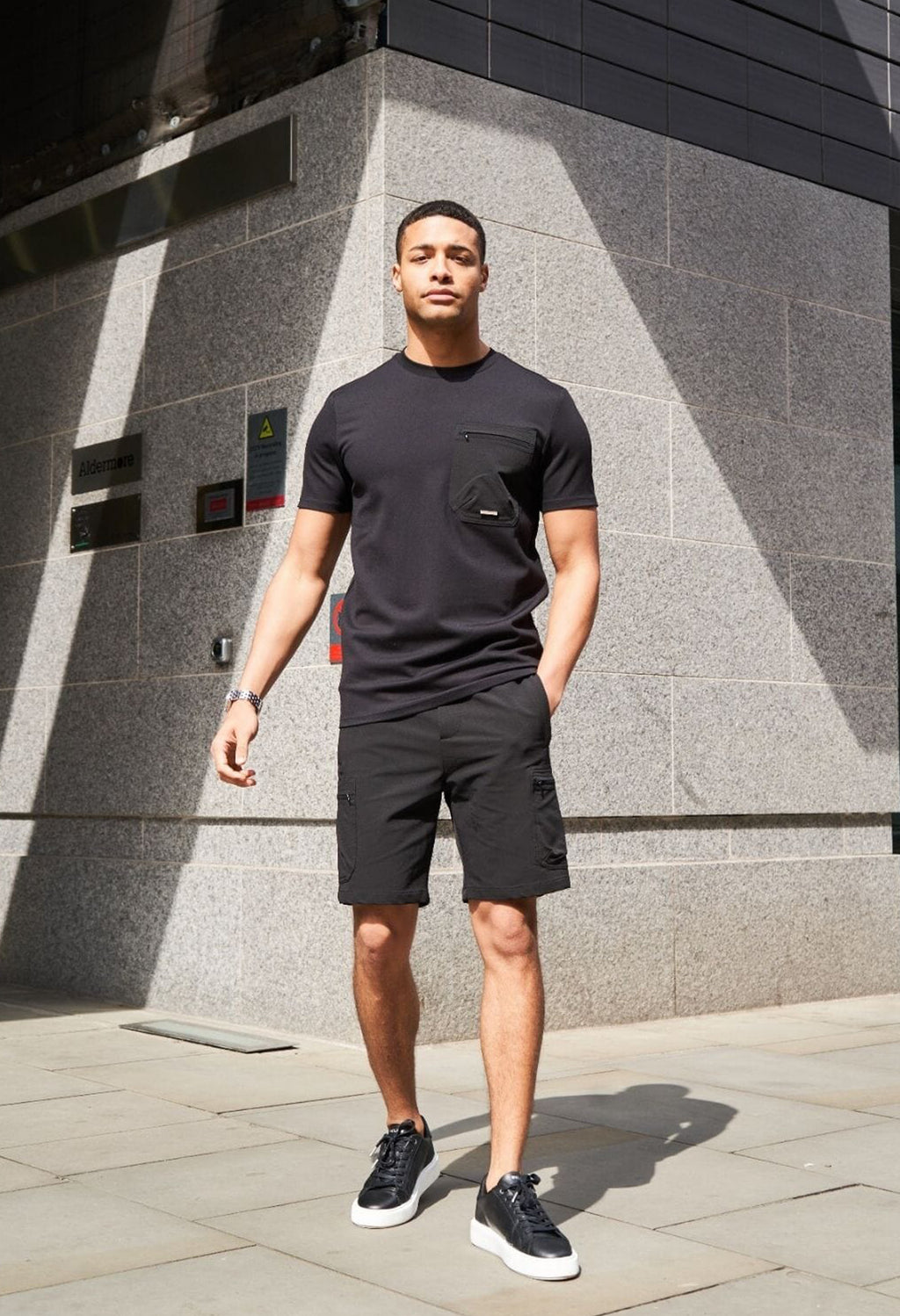 Men's Belier Black Woven Cargo Short — view 6