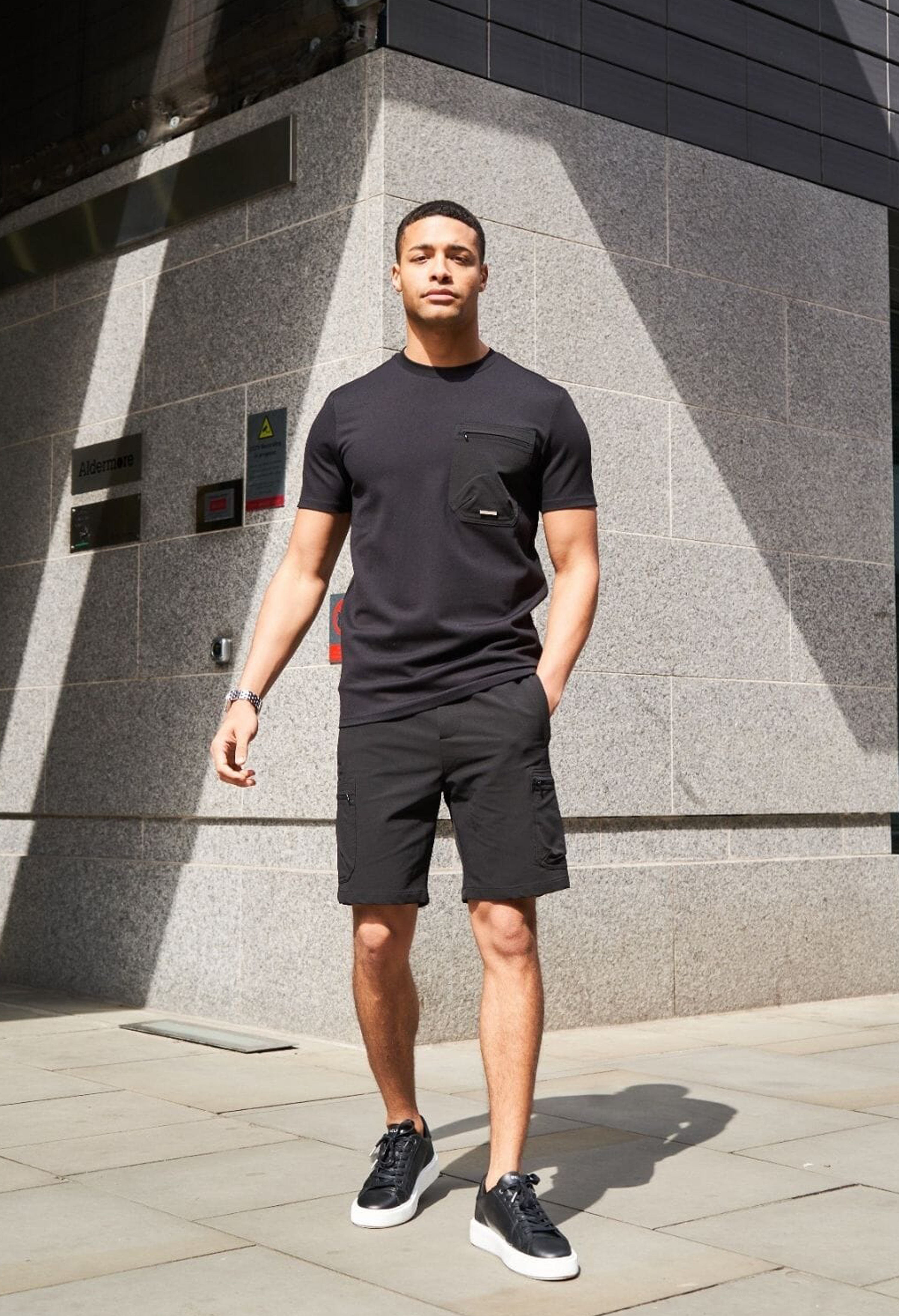 Men's Belier Black Woven Cargo Short — view 6