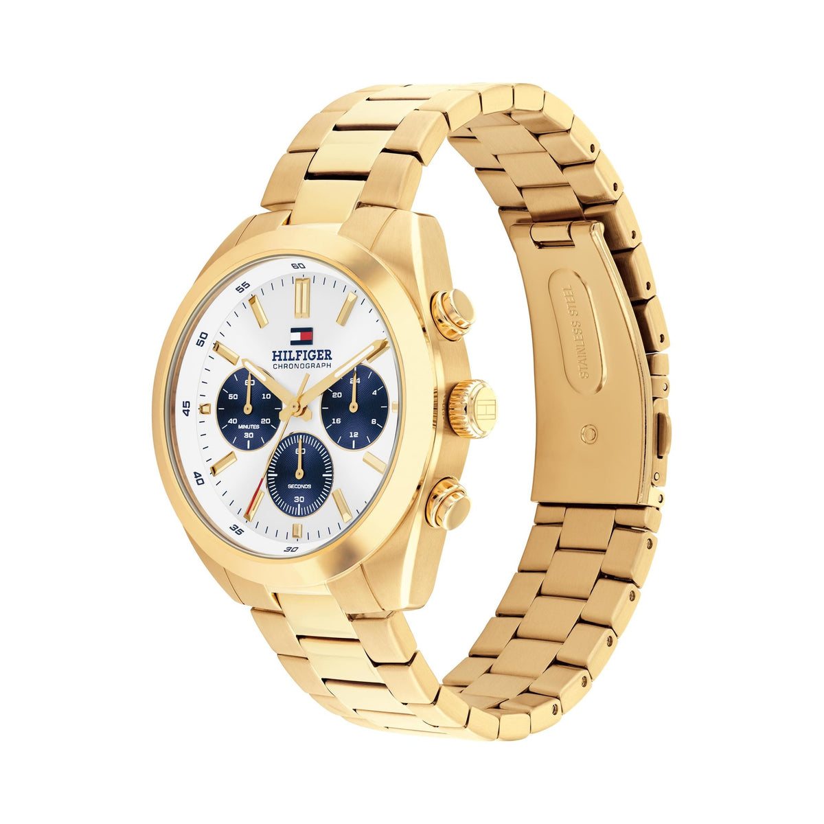 Tommy Hilfiger Men's Gold Plated Hudson, White Chronograph Dial, Bracelet Watch 1710723 — view 2