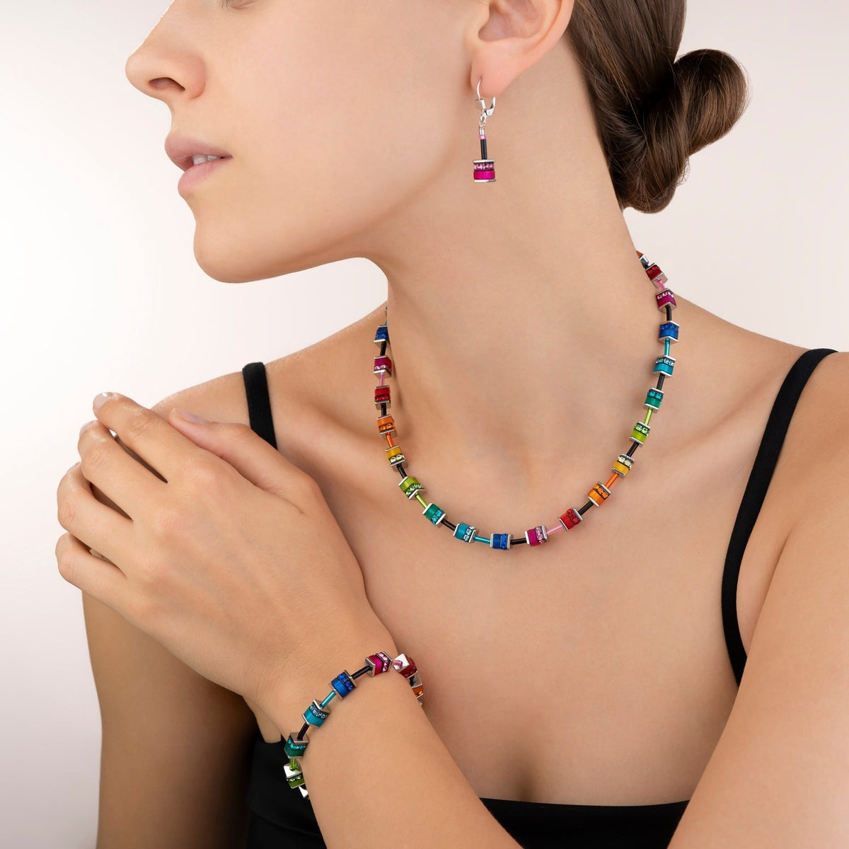 Coeur De Lion Steel GeoCUBE® Multicolour Pink Earrings 4409/20-1500