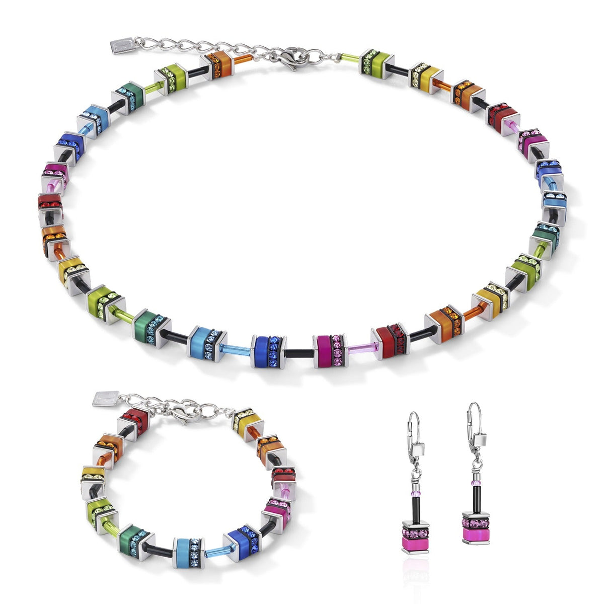 Coeur De Lion Steel GeoCUBE® Multicolour Pink Earrings 4409/20-1500