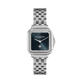 Olivia Burton Grosvenor Square watch showing the blue crystal dial & silver bracelet. Perfect wrist accessory.