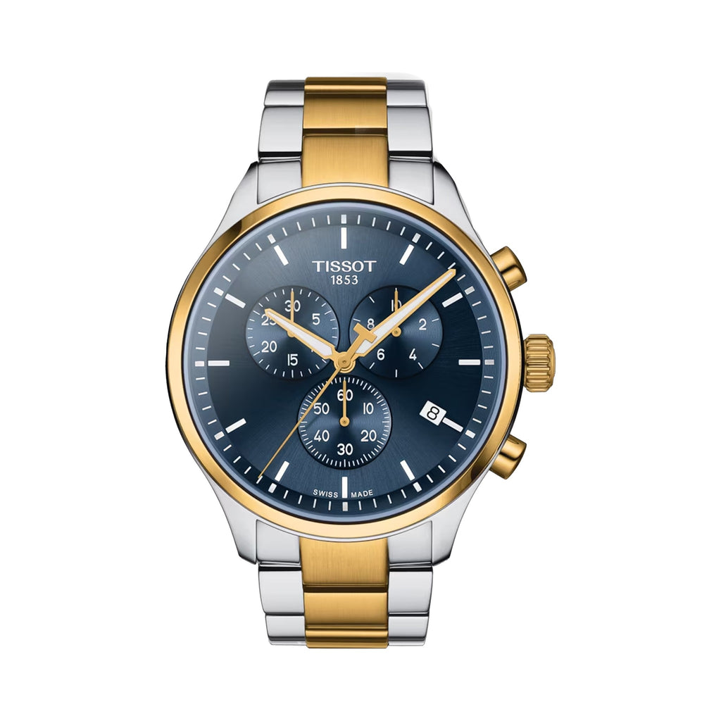 Tissot Chronograph XL Classic watch showcasing the dial and two-tone stainless steel and gold design.