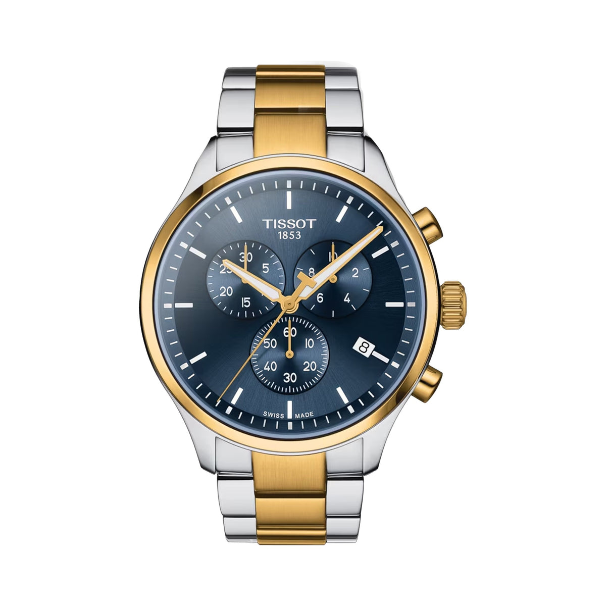Tissot Chronograph XL Classic watch showcasing the dial and two-tone stainless steel and gold design.