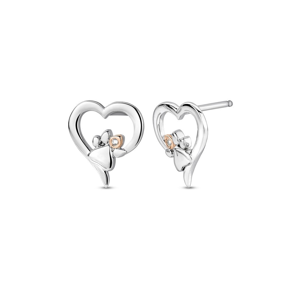 Clogau Paw Prints Heart Stud Earrings Sterling Silver by Clogau