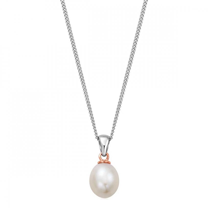 Silver chain necklace with a pearl pendant.