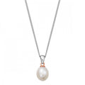 Silver chain necklace with a pearl pendant.
