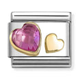 Nomination Composable Classic Link Faceted Dark Pink Heart With Small Plain Heart in Gold