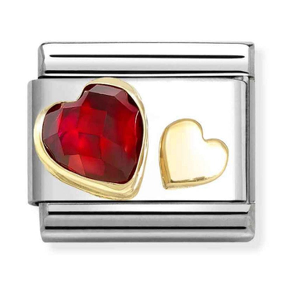 Nomination Composable Classic Link Faceted Red Heart With Small Plain Heart in Gold