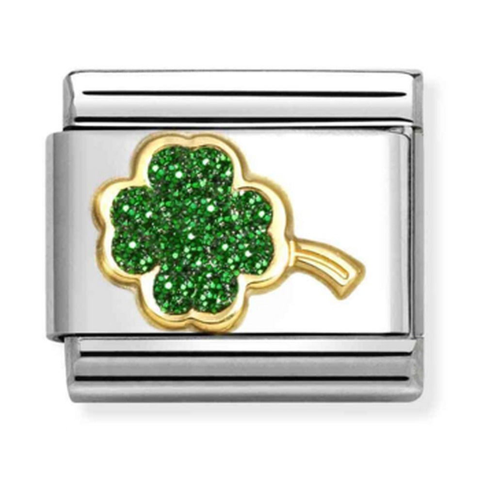 Nomination Composable Gold Green Glitter Four-Leaf Clover Charm 030220/18