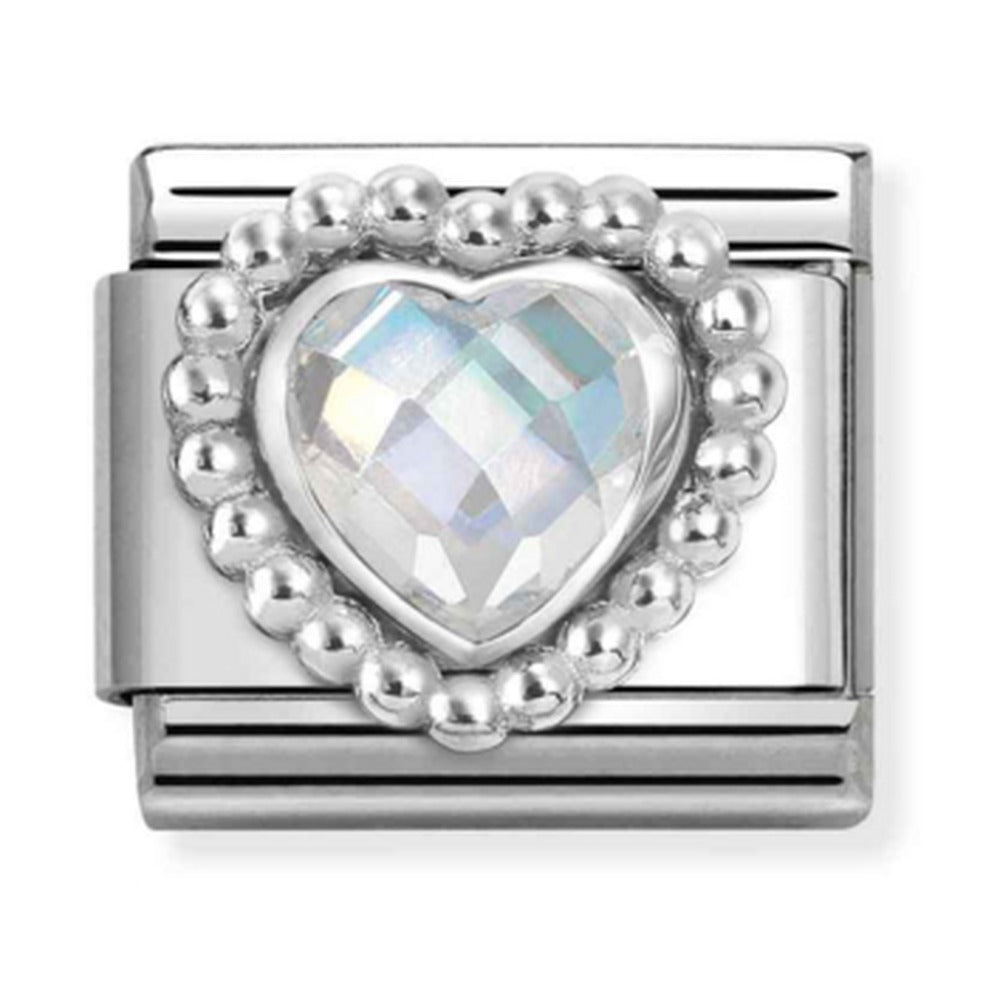 Nomination Composable Silver Faceted Clear Heart Charm 330606/010