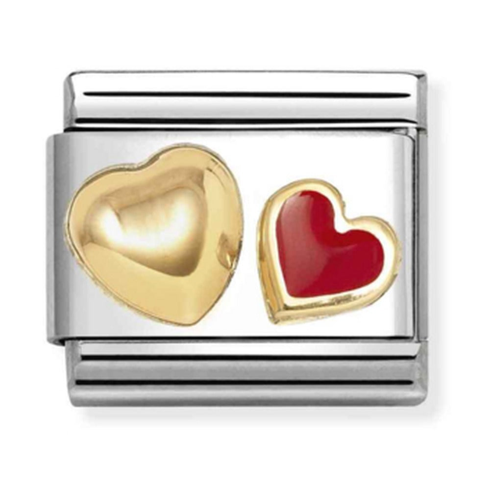 Nomination Composable Gold Raised Heart & Red Heart Charm 030283/32