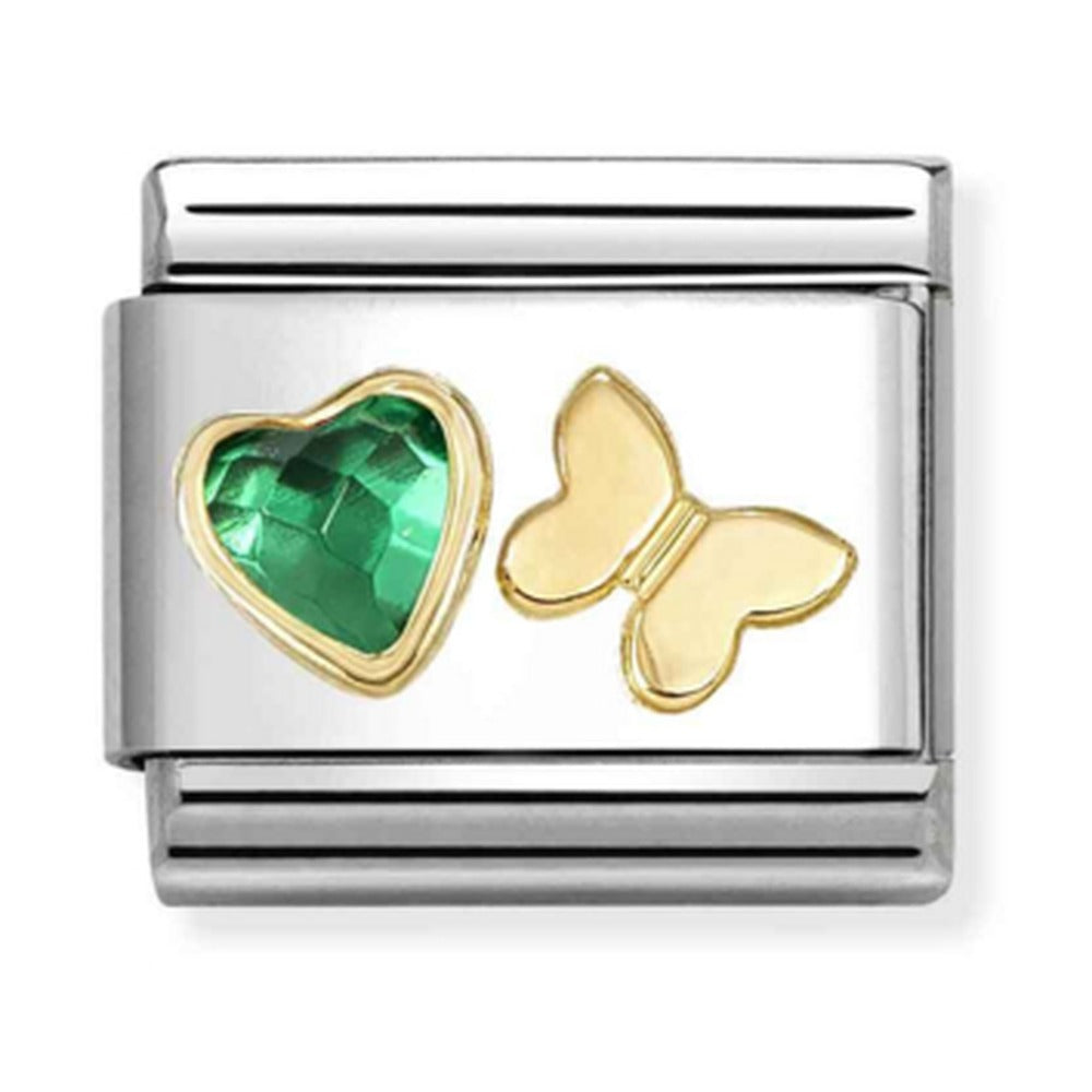 Nomination Composable Green Heart Gold Butterfly Charm 030613/15