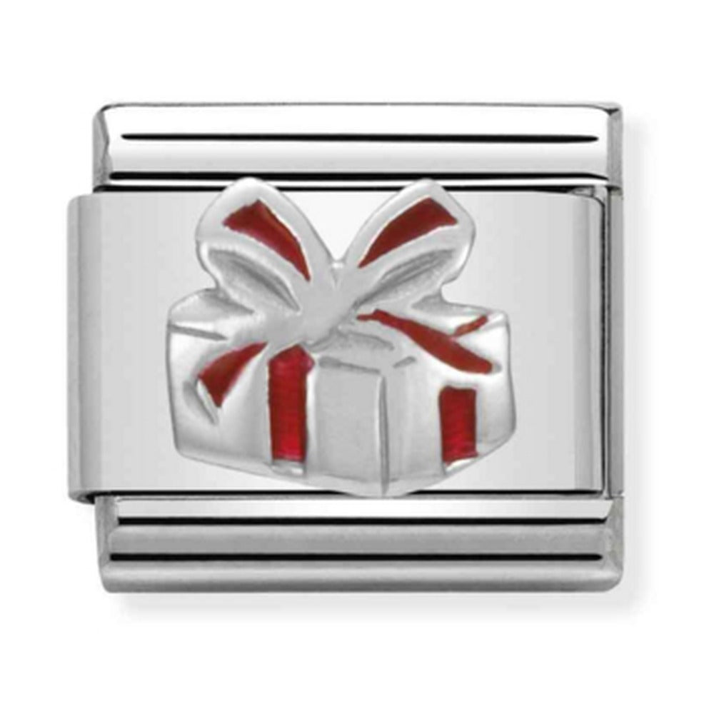 Nomination Composable Silver Red Ribbon Gift Box Charm 330204/06