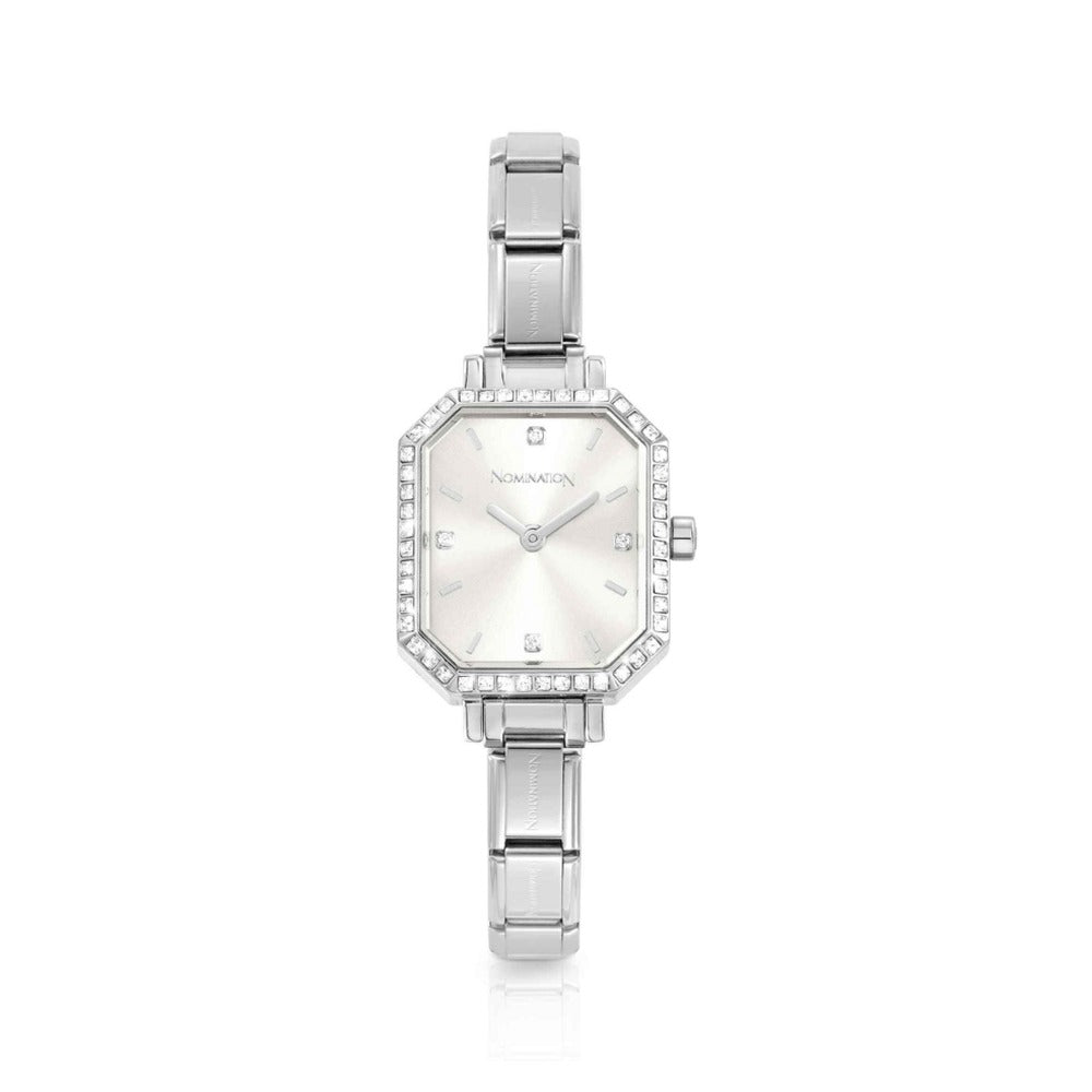 Nomination Paris Rectangular CZ Silver Dial Bracelet Watch 076036/017
