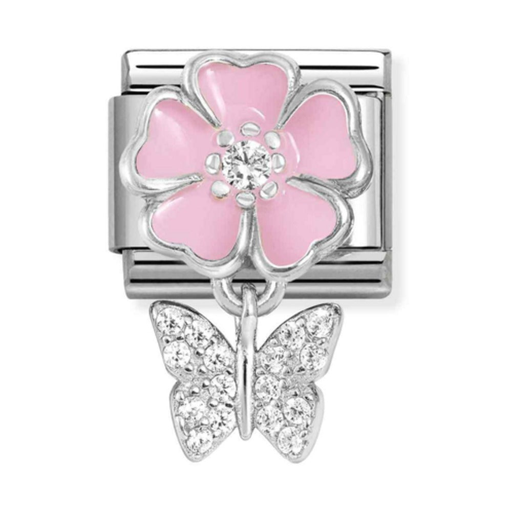 Nomination Composable Silver Pink Flower With Butterfly Charm 331814/02