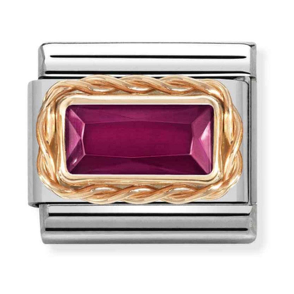 Nomination Composable Classic Faceted Red Baguette Link in 9k Rose Gold