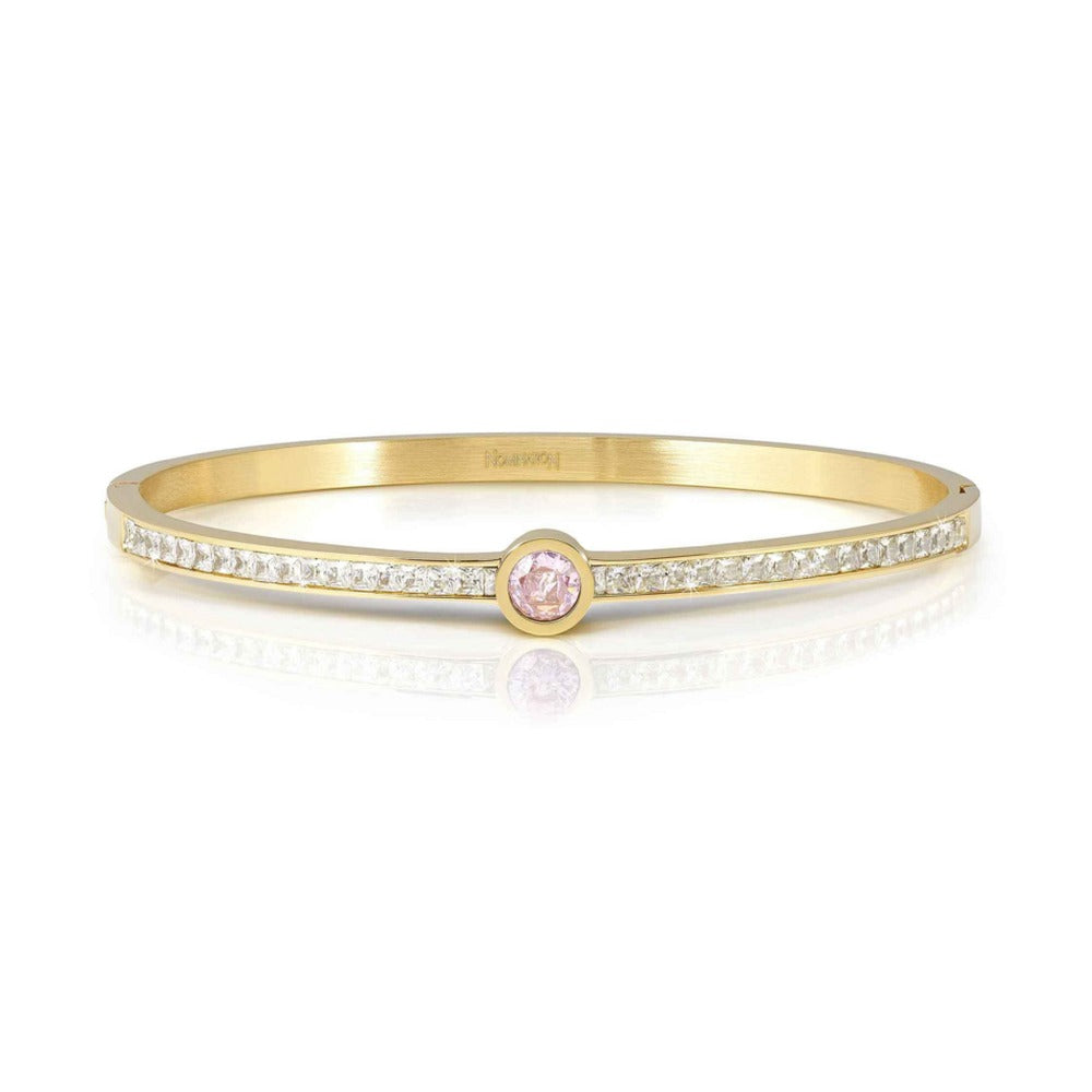 Nomination Pretty Bangles Gold Tone Pink Central CZ With Pave` CZ