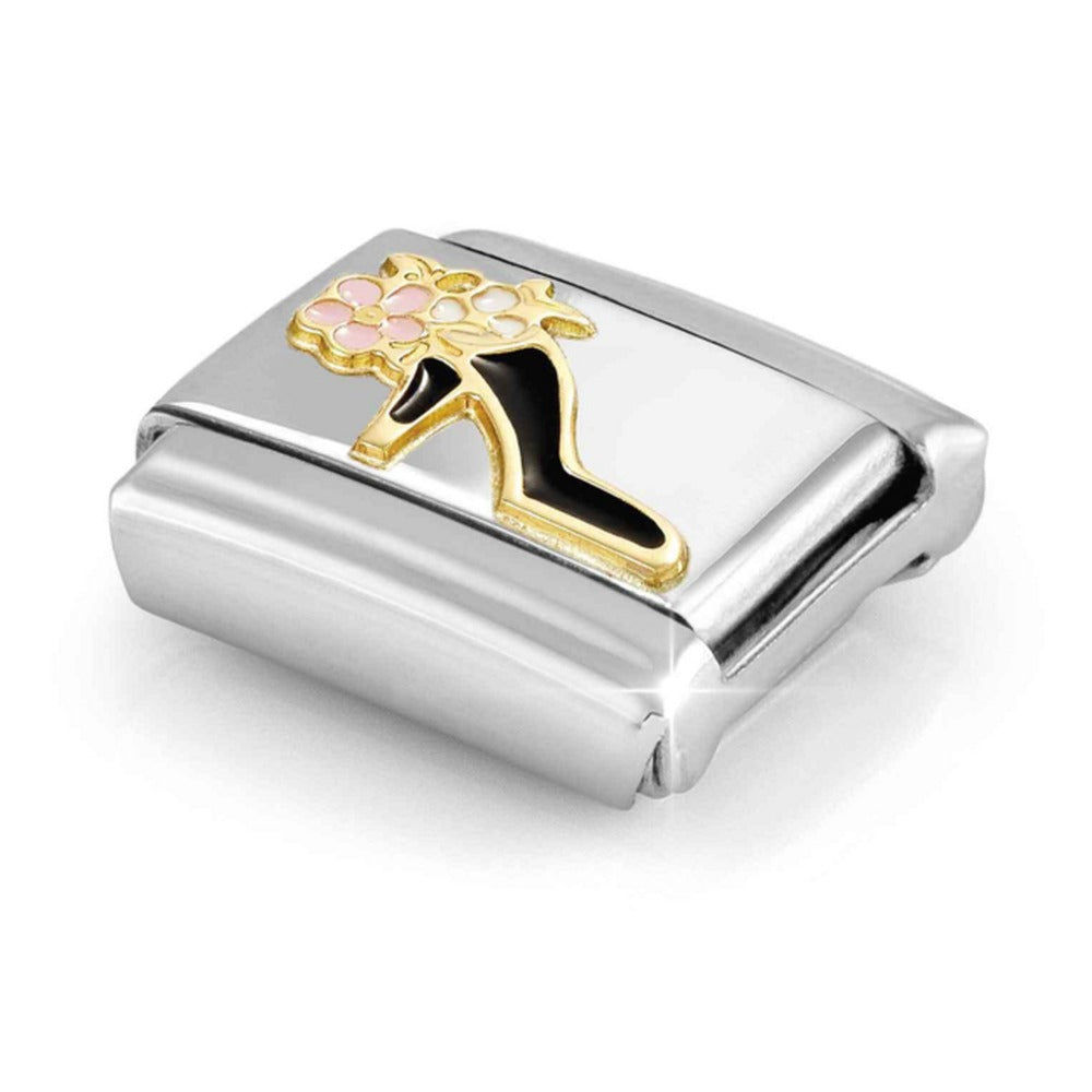 Nomination Composable Gold Black Shoe With Flowers Charm 030272/95