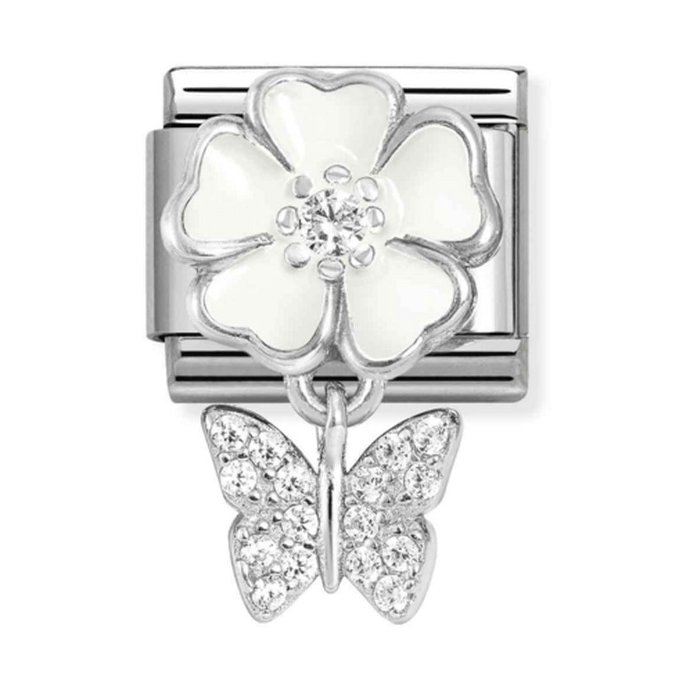 Nomination Composable White Enamel Flower With Butterfly Charm 331814/05
