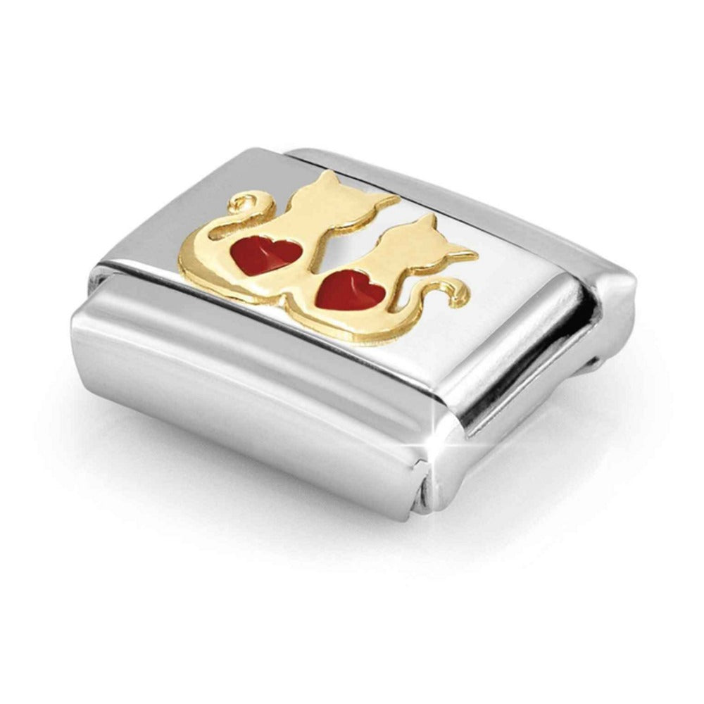 Composable Gold, Cats With Red Hearts Charm 030285/70