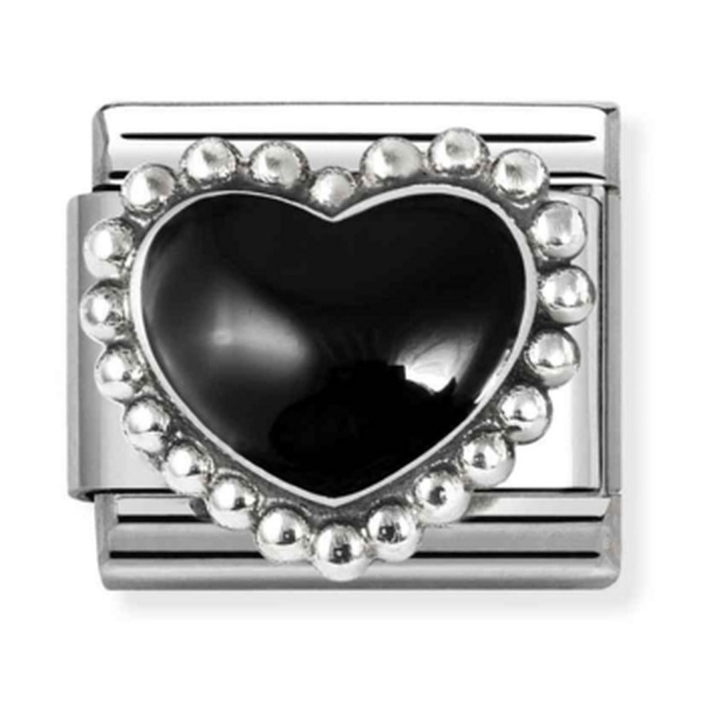 Nomination Composable Silver Black Enamel Raised Heart Charm 330204/38