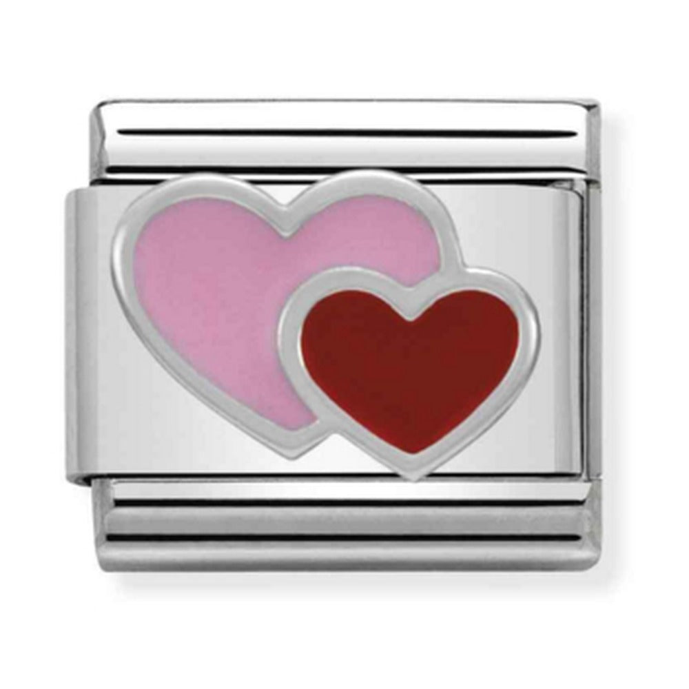 Nomination Composable Silver Pink And Red Double Heart Charm 330202/16