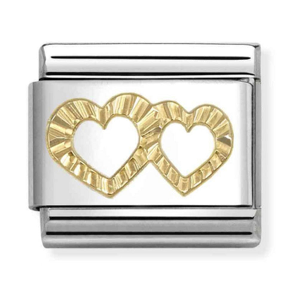 Composable Gold Diamond Cut Double Heart Charm 030149/64