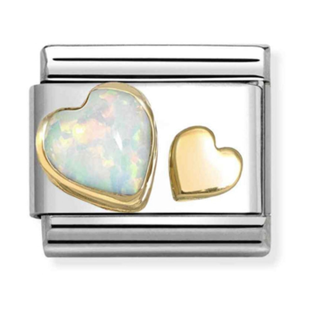 Nomination Composable Gold Opal Heart With Small Plain Heart Charm 030520/10