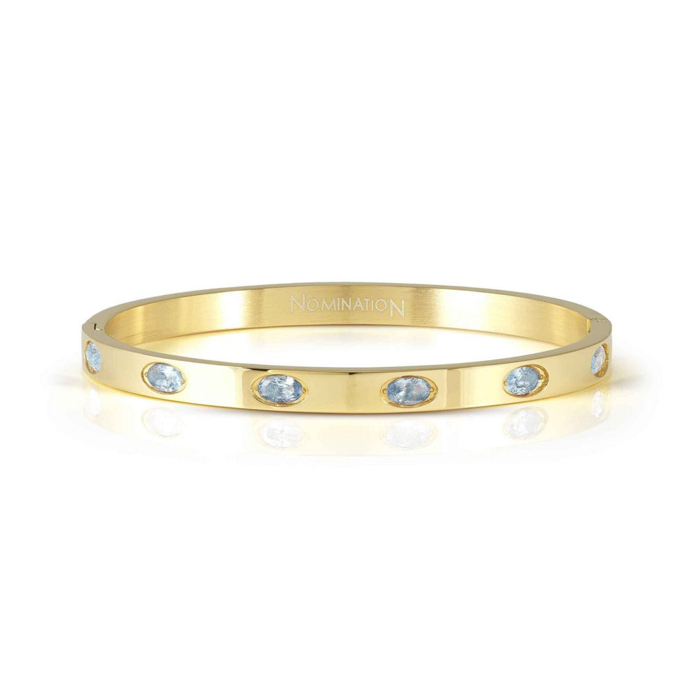 Nomination Pretty Bangles Gold Tone Light Blue Oval CZ