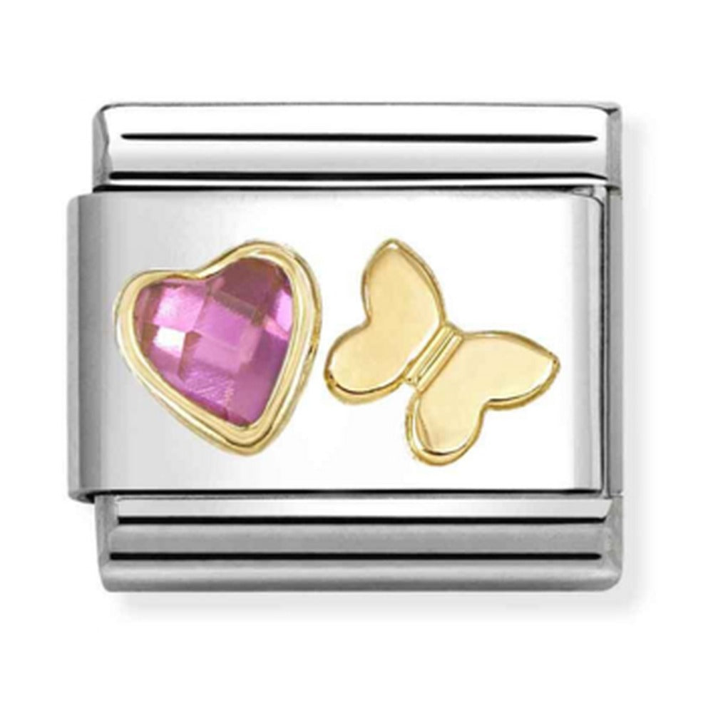 Nomination Composable Pink Heart Gold Butterfly Charm 030613/14