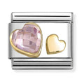 Nomination Composable Classic Link Faceted Pink Heart With Small Plain Heart in Gold