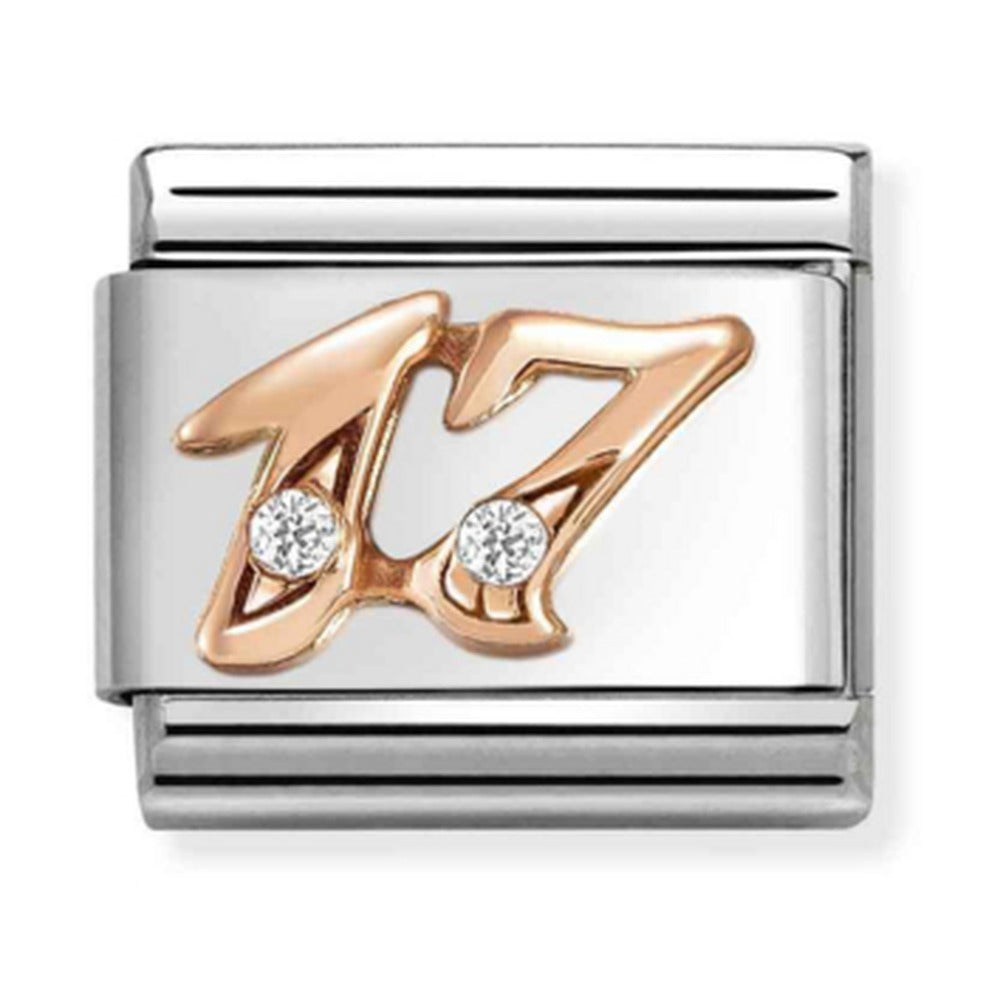 Nomination Composable Classic Link NUMBERS 17 in Steel, Zircon & Gold 375