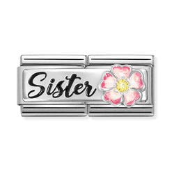 Nomination Composable Classic Link Double Sister with Pink Flower in Silver