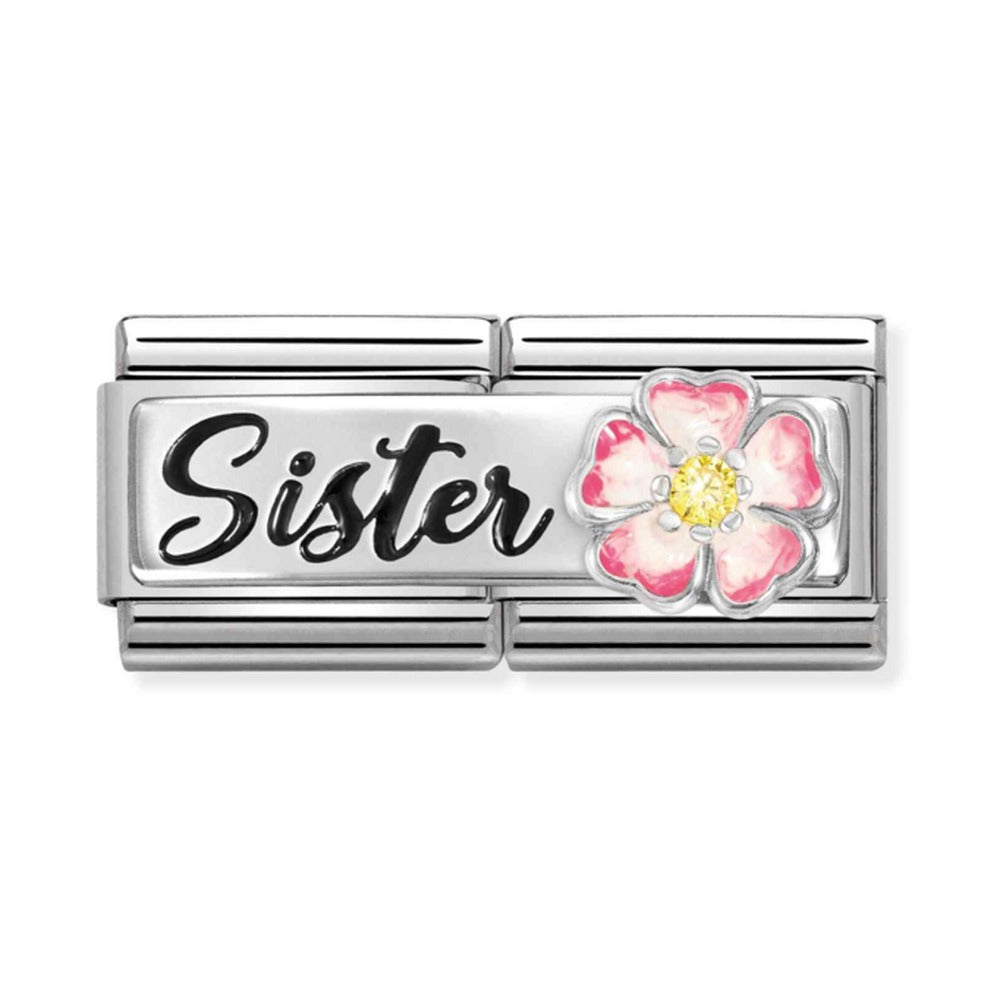 Nomination Composable Classic Link Double Sister with Pink Flower in Silver