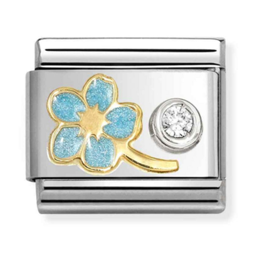 Nomination Composable Gold Blue Enamel Forget-me-knot With CZ Charm