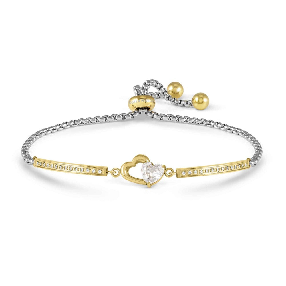Nomination Milleluci Refined Edition-Golden Double Heart CZ Bracelet