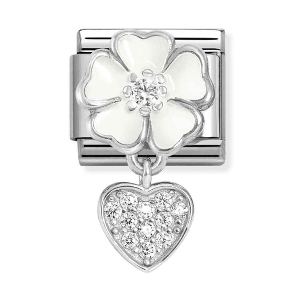Nomination Composable Silver White Flower With Heart Drop Charm 331814/04