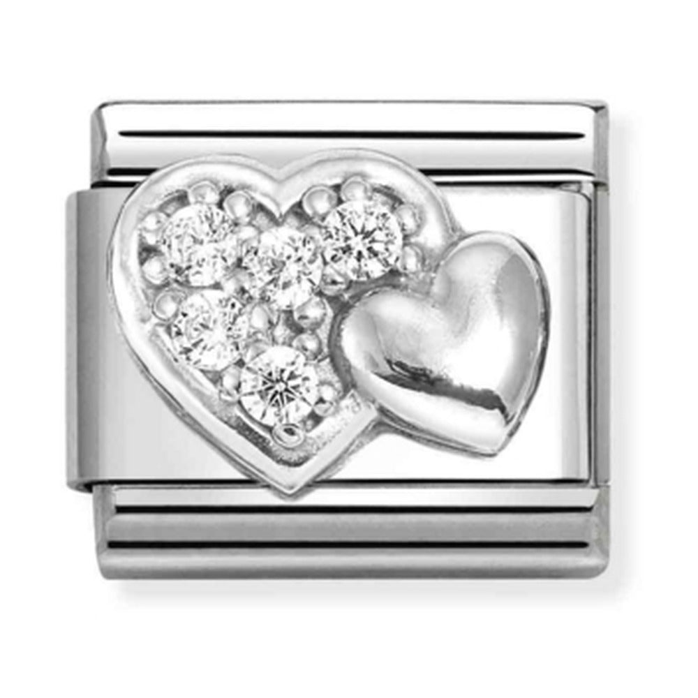 Nomination Composable Silver CZ Heart & Raised Heart Charm 330304/47