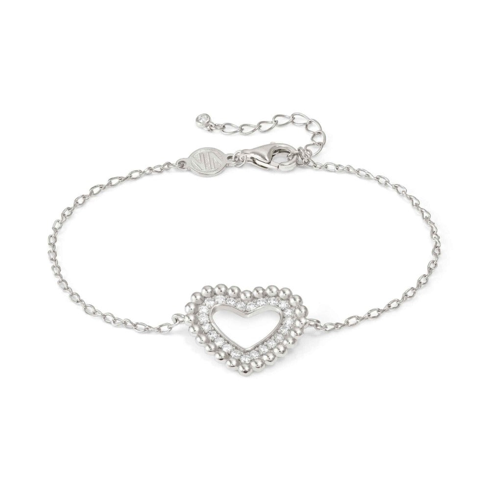 Nomination Lovecloud Cubic Zirconia Heart With Bead Edge Bracelet Silver *
