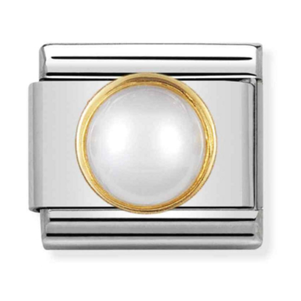 Nomination Composable Gold Round Stones White Pearl Charm 030503/13