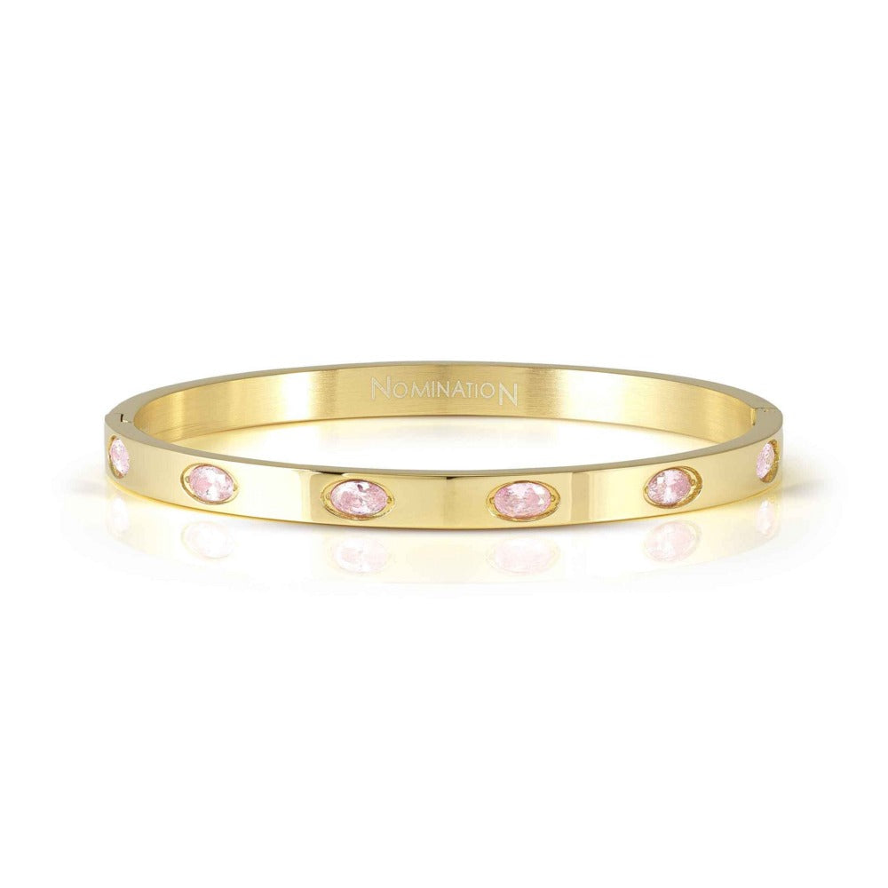 Nomination Pretty Bangles Gold Tone 6 Pink Oval CZ