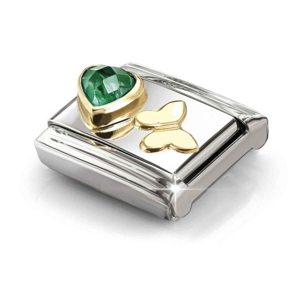 Nomination Composable Green Heart Gold Butterfly Charm 030613/15