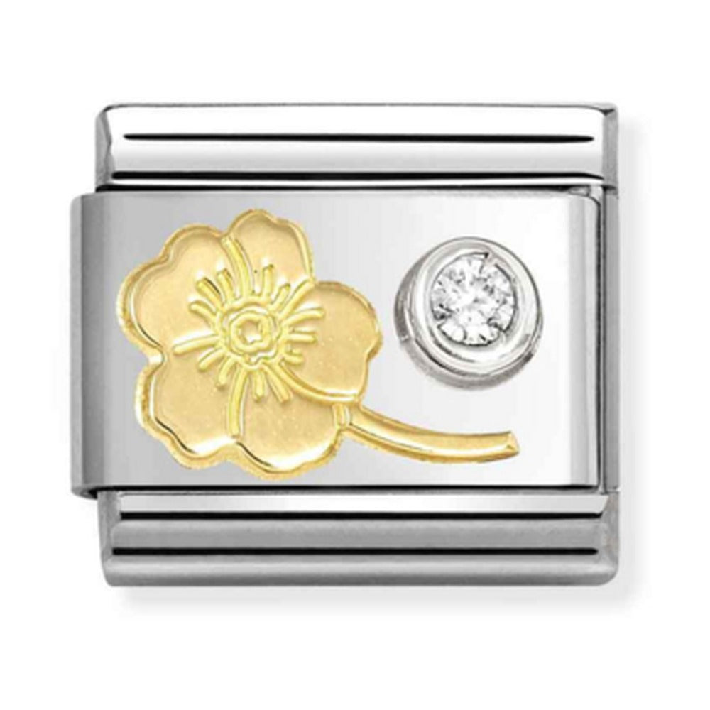 Nomination Composable Classic Link Forget-Me-Not With CZ Stainless Steel 925 Silver 750 Gold