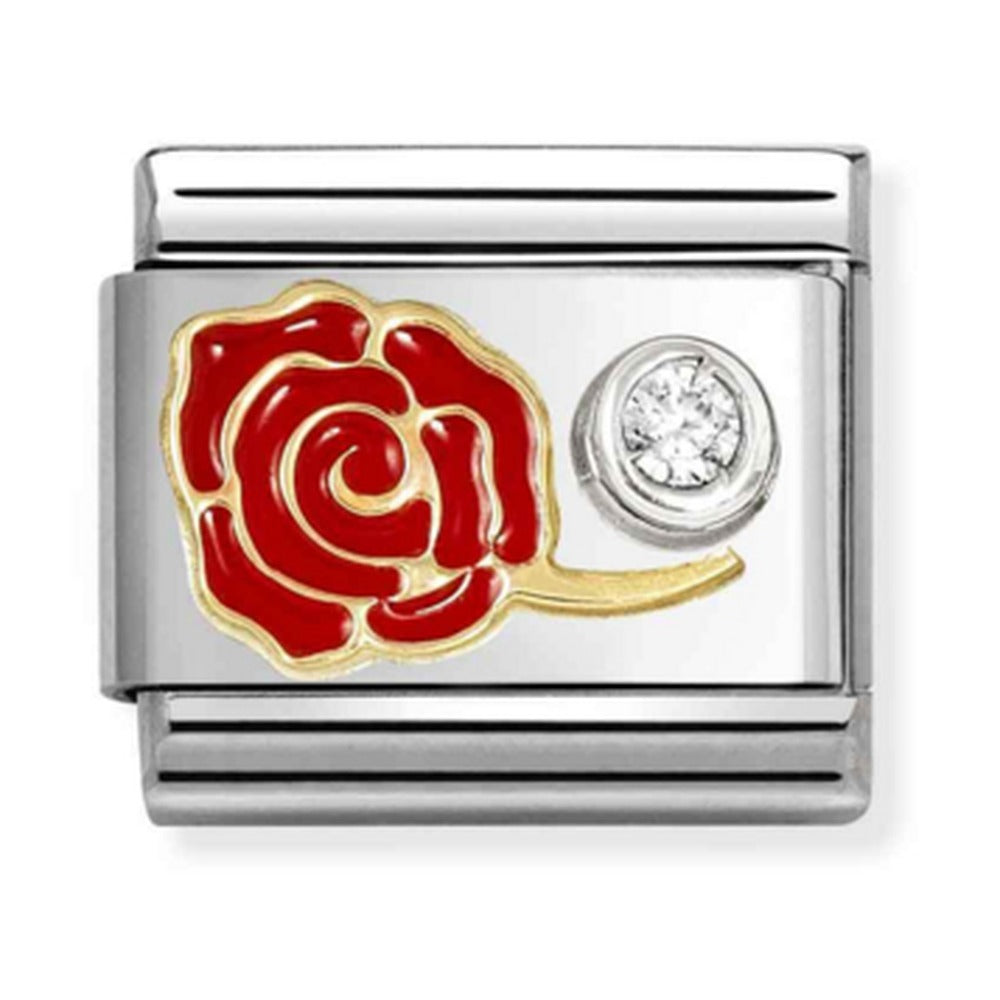 Nomination Composable Classic Link Red Rose With CZ Stainless Steel 925 Silver 750 Gold